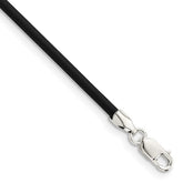 Sterling Silver Black Rubber Cord 18"